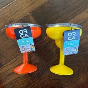 2 Orca Rita Margarita Glasses ~ Premium Stainless 13 oz Orange/yellow NEW!